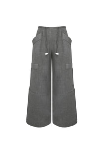 Pantaloon pants with low waist pleats in tailoring - Gray Linen
