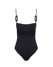 Load image into Gallery viewer, Ring Half Cup Swimsuit - Ribbed Black
