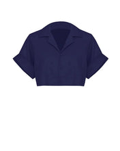 Load image into Gallery viewer, Drop Sleeve Tailoring Short Shirt Top - Navy Blue Linen