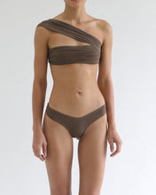 Load image into Gallery viewer, Straight Ruched Strap Bikini Top - Brown Tulle