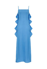 Load image into Gallery viewer, Long Beach Cover Up Lateral Bows - Celest Blue Linen