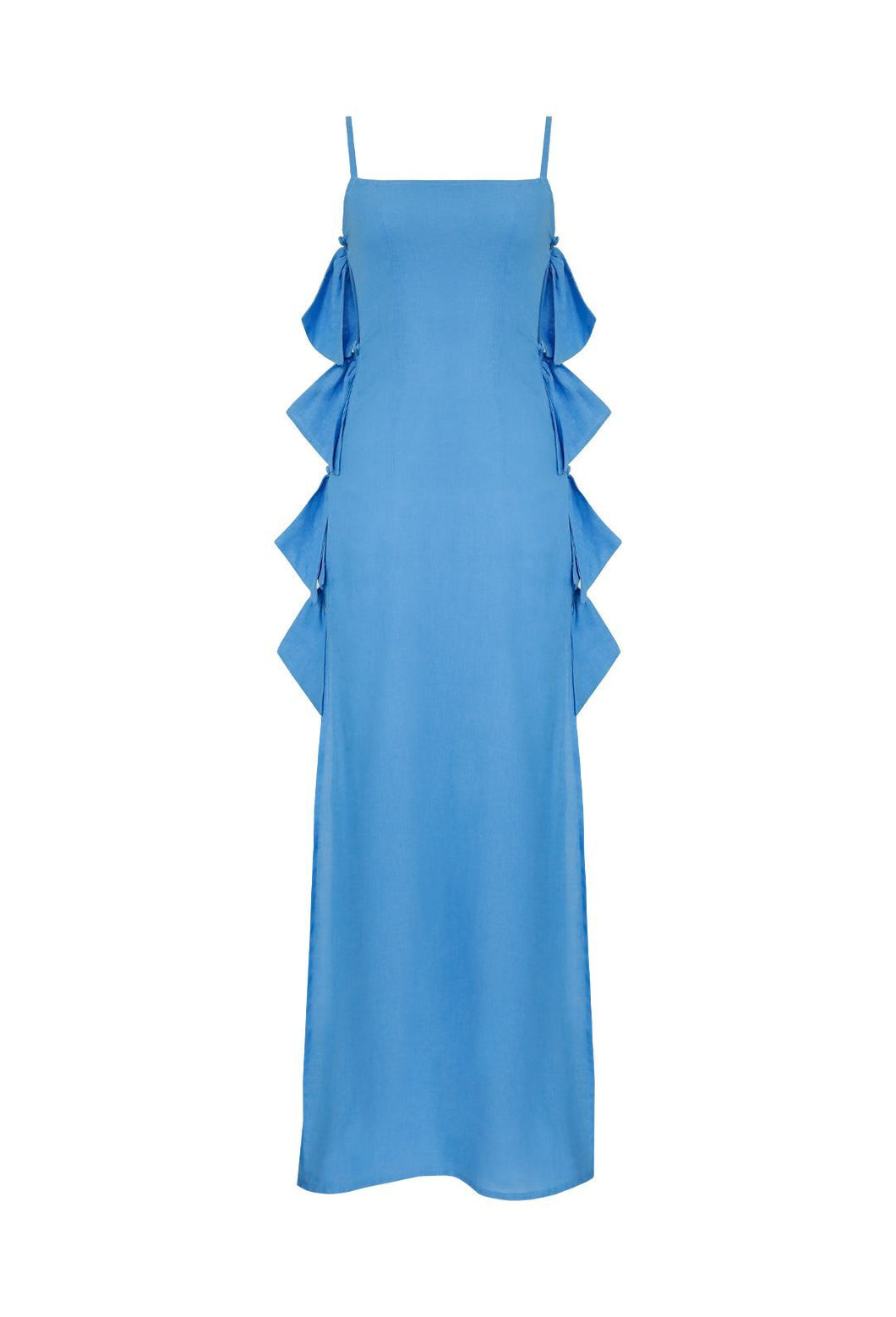 Long Beach Cover Up Lateral Bows - Celest Blue Linen