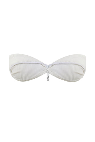 TQC Zipper Detail Bikini Top - Ribbed Off-White