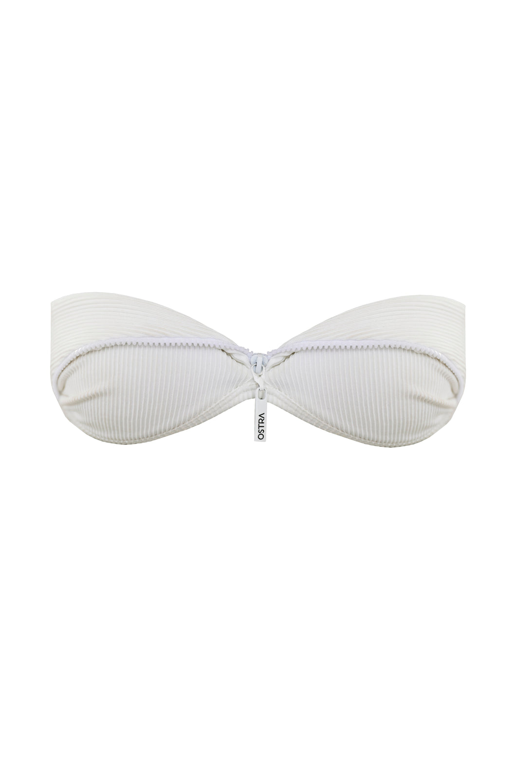 TQC Zipper Detail Bikini Top - Ribbed Off-White