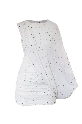 Ruffled cover Dress- Off-White Polka Dot Print Tulle