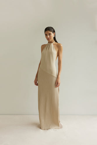 Jersey Nervura Halter Dress - Natural