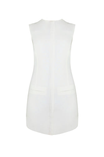 Short Flap Detail Dress - Off-White Linen