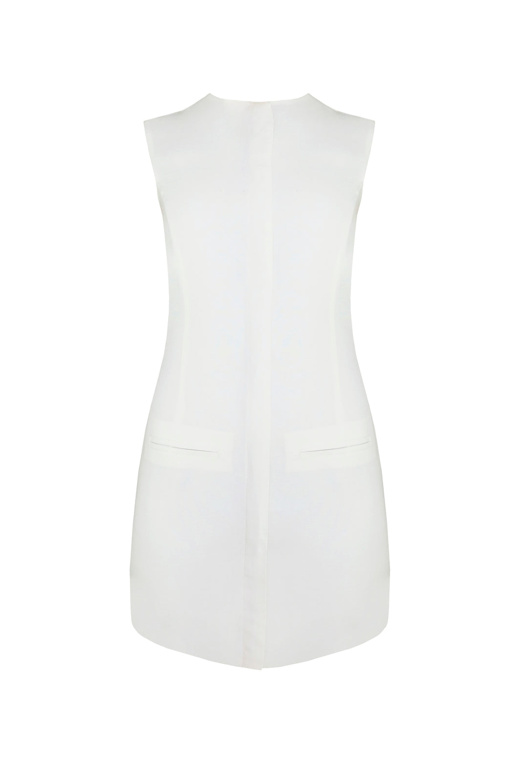 Short Flap Detail Dress - Off-White Linen