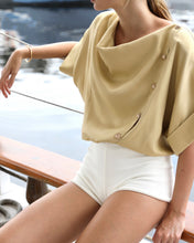 Load image into Gallery viewer, Draped Neck Button Shirt Top - Walnut