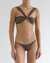 Load image into Gallery viewer, Straight Ring Tie Bikini Top - Brown Tulle