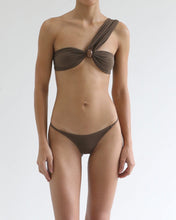 Load image into Gallery viewer, Straight Ring Tie Bikini Top - Brown Tulle