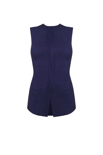 Maxi Vest Top - Linen Navy Blue