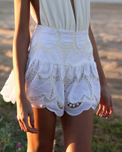 Load image into Gallery viewer, Peplum Mini Skirt Bottom with Shorts - White Lace