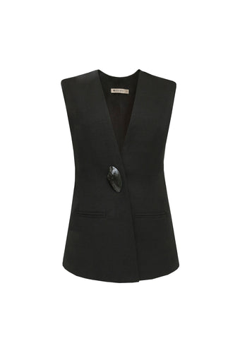 Fitted Tailoring Shell Blazer Top -  Black Linen
