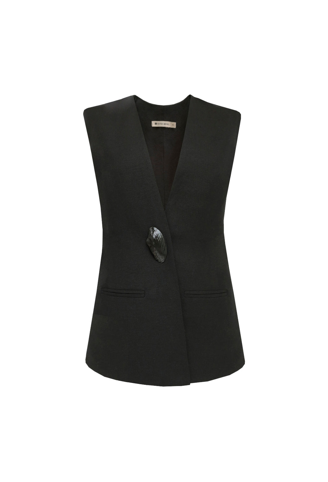 Fitted Tailoring Shell Blazer Top -  Black Linen