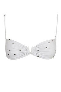 Ruched Slider Bikini Top - Off-White Polka Dot Print