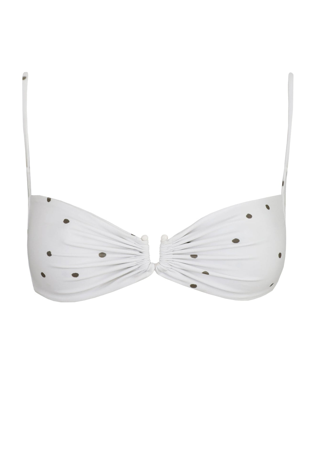 Ruched Slider Bikini Top - Off-White Polka Dot Print