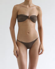 Load image into Gallery viewer, Straight Ring Tie Bikini Top - Brown Tulle