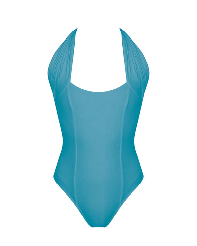 Ruched Tie Swimsuit - Sea Blue