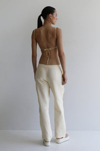 Straight Low waistband Detail Tailoring Pants Bottom - Creamy Linen