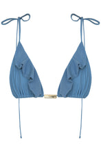 Load image into Gallery viewer, Triangle Ruffle Bikini Top - Blue Tulle