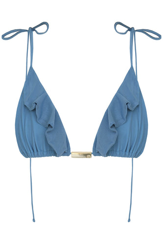 Triangle Ruffle Bikini Top - Blue Tulle