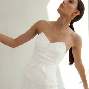 Strapless Vest Top - Off-White Linen