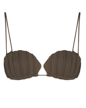 Load image into Gallery viewer, Shell Pleated Bikini Top - Brown Tulle