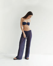 Load image into Gallery viewer, Low Waist Straight Pants Bottom - Navy Blue Embroidery
