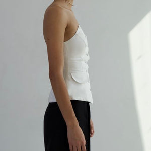 Strapless Vest Top - Off-White Linen