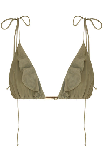 Ruffled Triangle Bikini Top - Olive Green