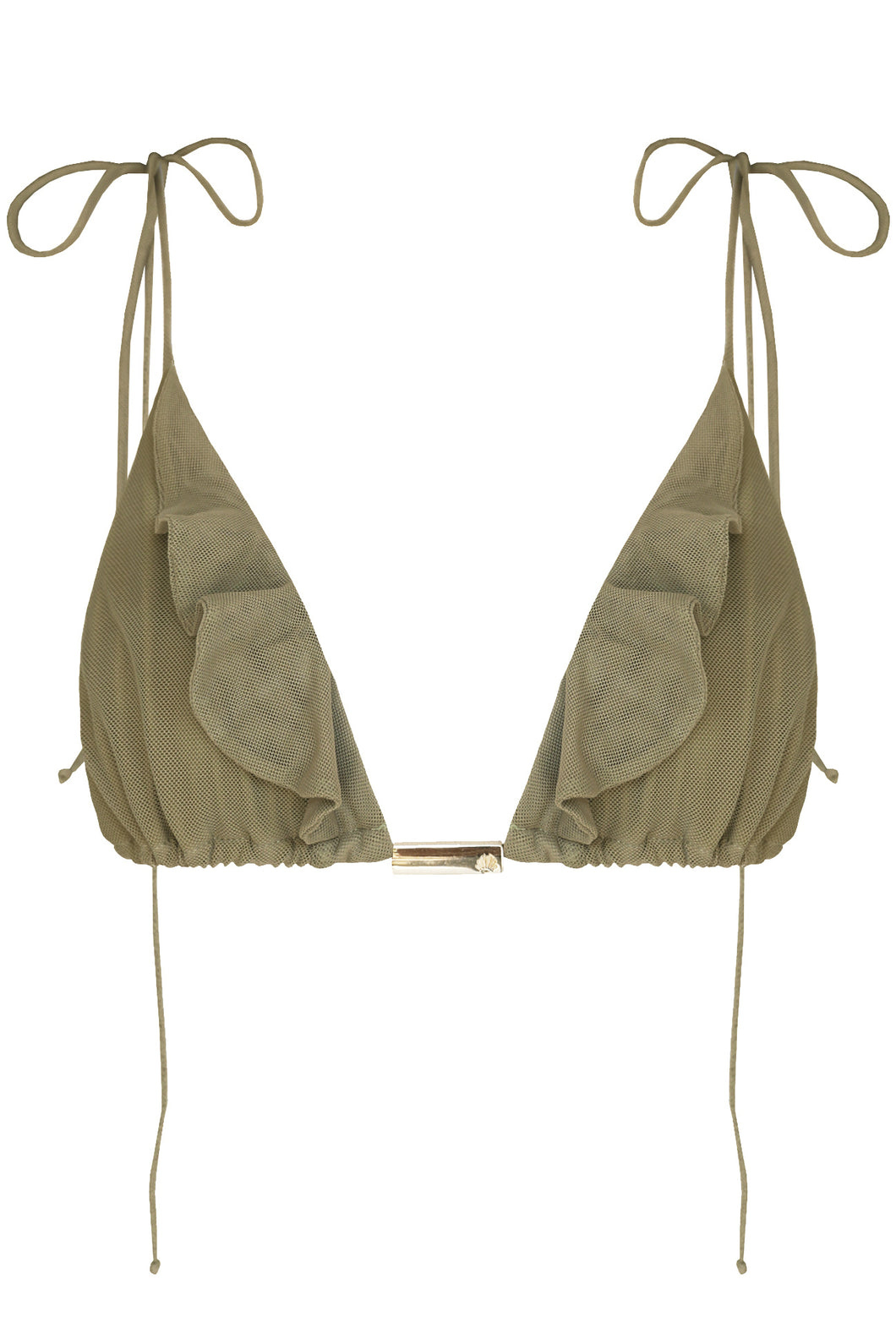 Ruffled Triangle Bikini Top - Olive Green
