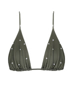 Load image into Gallery viewer, Triangle Top Bikini Tulle - Brownish Green Polka Dot Print