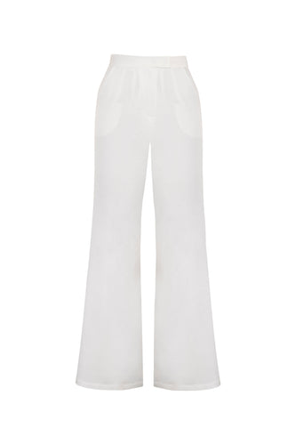 Flare waistband detail Pants Bottom - Off-White Linen