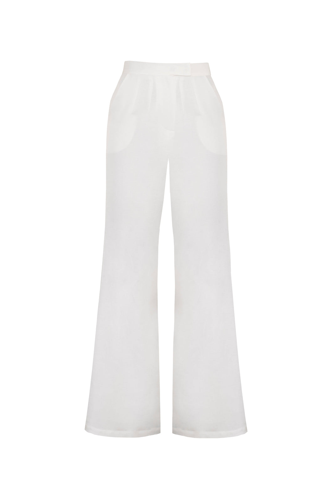 Flare waistband detail Pants Bottom - Off-White Linen