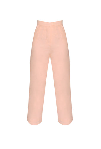 High Waist Straight Pants Bottom - Peach Linen