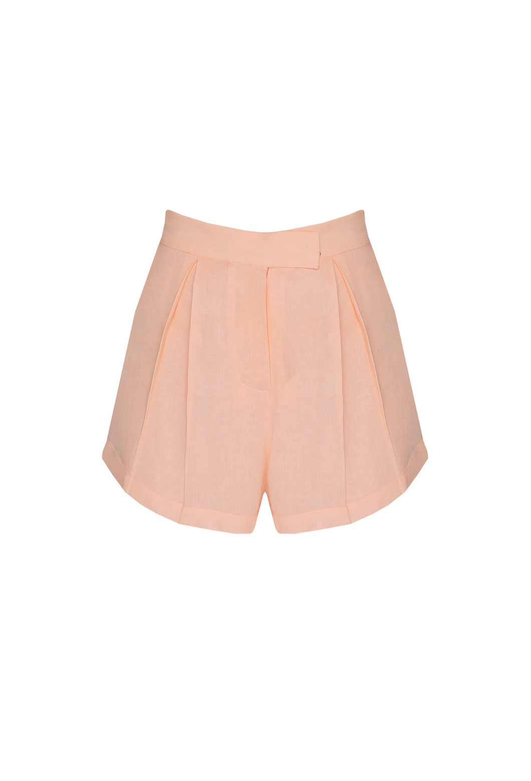 Short Pleat Detail Tailored Waistband - Peach Linen