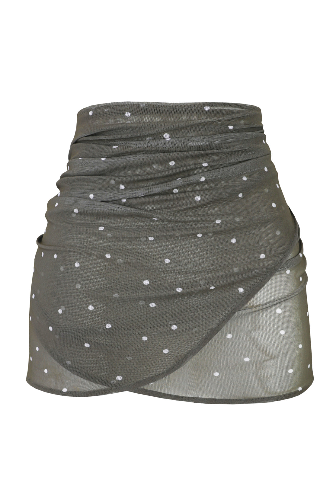 Short Sarong Bottom - Brownish Green Polka Dot Print