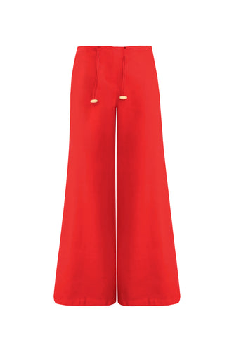 Detail Bias Pantaloon Bottom - Red Linen