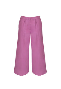 Pantaloon pants with low waist pleats in tailoring - Purple Linen