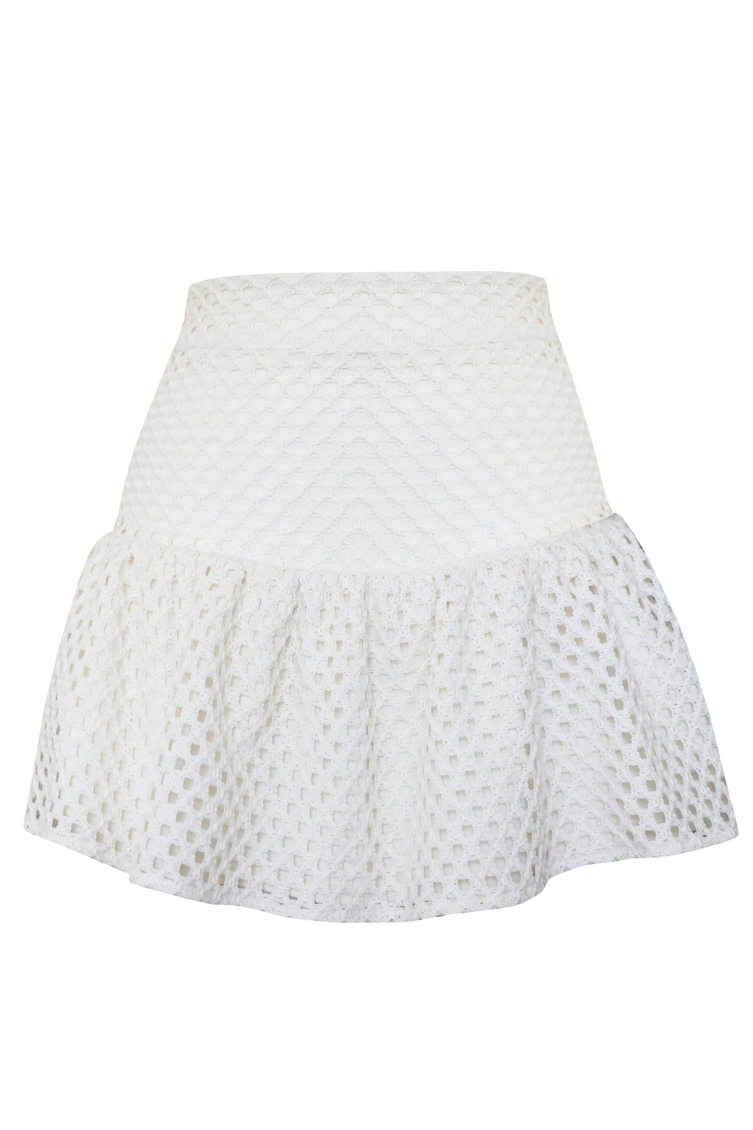 Short Pleated Skirt Bottom - Off-White Crochet