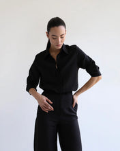 Load image into Gallery viewer, Straight High Waist Detail Tailoring Pants Bottom -  Black Linen