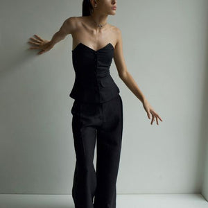 Strapless Vest Top - Black Linen