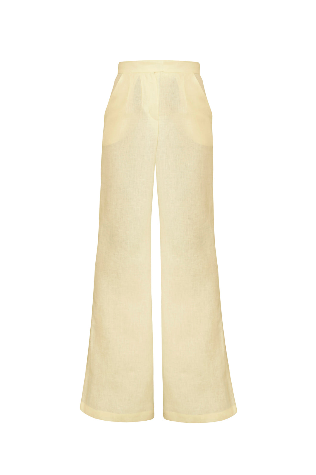 Straight Low waistband Detail Tailoring Pants Bottom - Yellow Linen