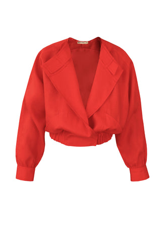 Tailored Jacket Top - Red Linen