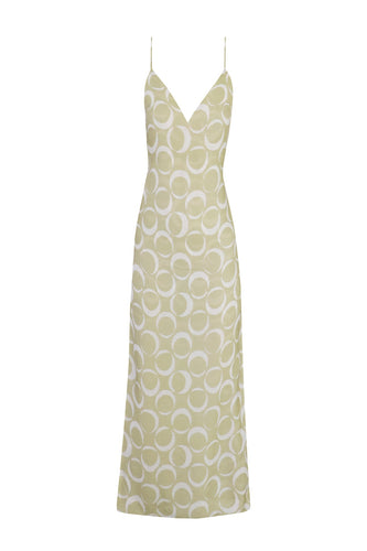 V-Neck Beach Cover-Up - Ring Print Green Background