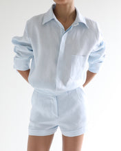 Load image into Gallery viewer, Straight Mini Shorts Bottom -  Light Blue Linen