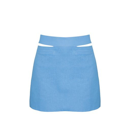 Cut Out Mini Skirt Bottom - Celest Blue Linen