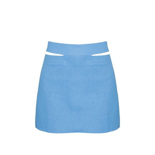 Cut Out Mini Skirt Bottom - Celest Blue Linen