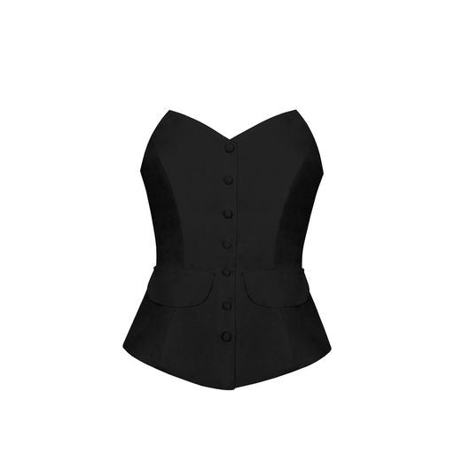 Strapless Vest Top - Black Linen